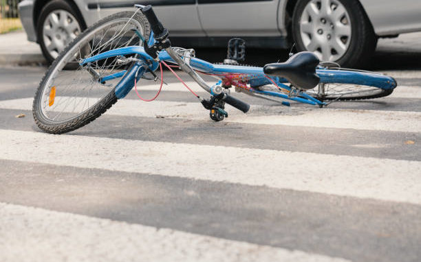 Blue bike on a pedestrian crossing after fatal incident with a car